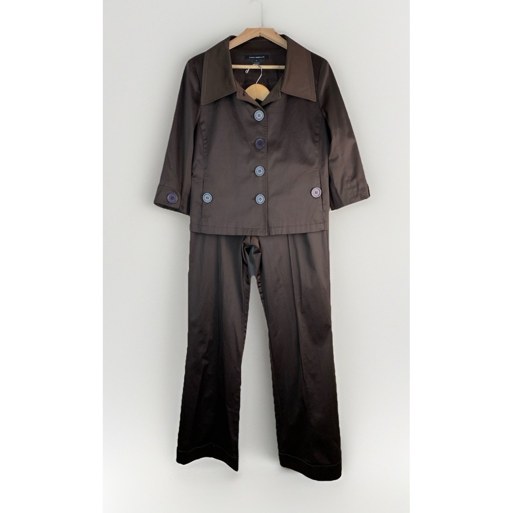 Tonia Debellis Women's 14 Chocolate Brown 2 Piece Satin Jacket and Pants Set